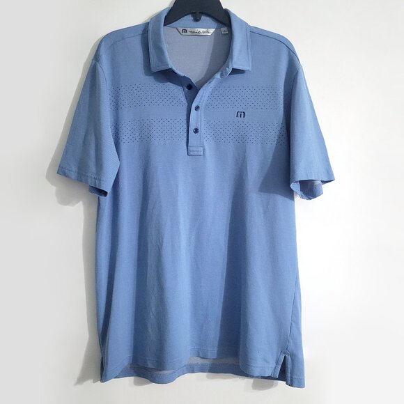 Travis Mathew Mens Blue Short Sleeve Polo Shirt Size L Cotton Blend Golf Preppy - Picture 1 of 9